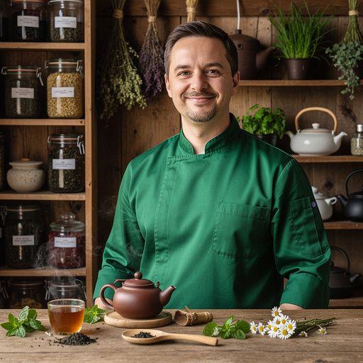 Una tazza di tè verde fumante con foglie di tè fresche e limone, ideale per la pressione sanguigna.